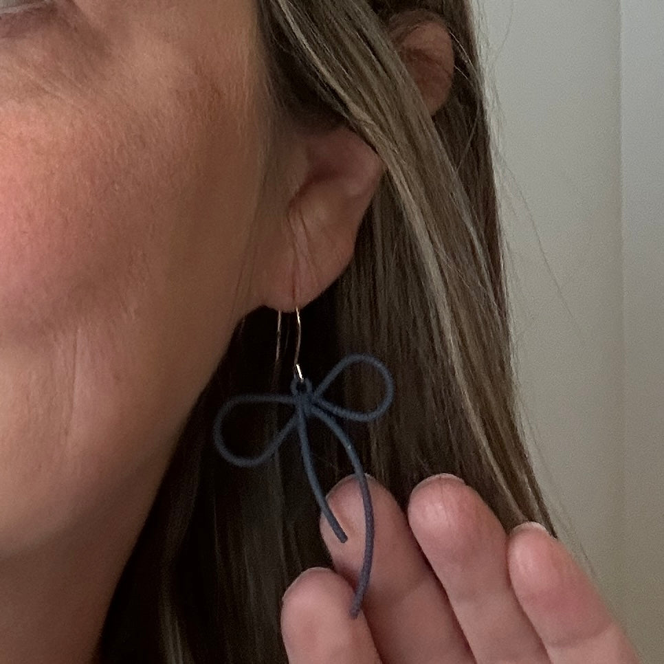Navy Bow Earrings/Gold Hooks