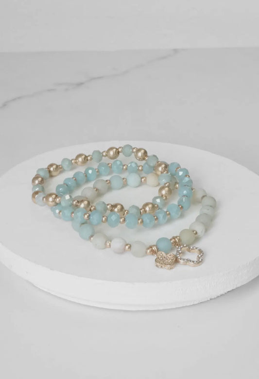 Amazonite Gold Clover Beaded Bracelet Set