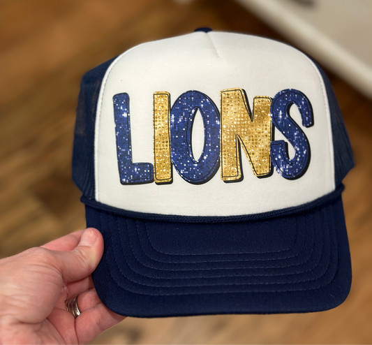 Hat- Lions - gold/navy faux sequin