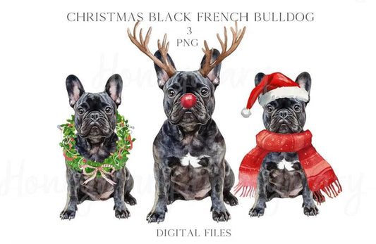 Christmas Black French Bulldog tea towel