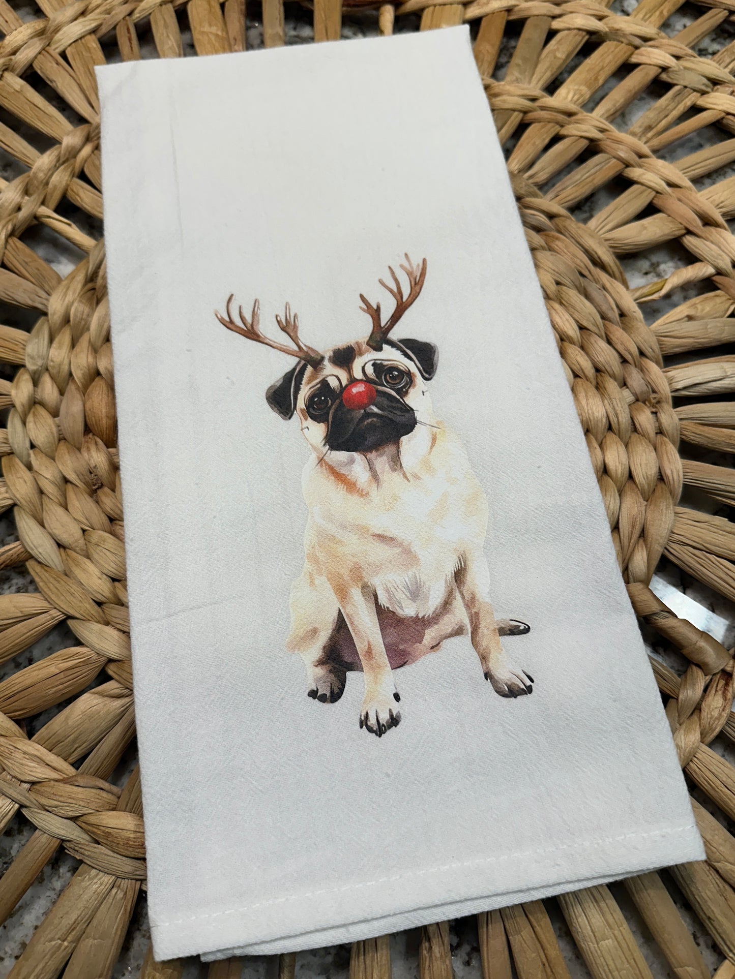 Christmas Pug Tea Towel