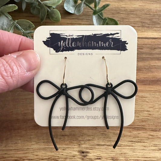 Black Bow Earrings/Gold Hooks