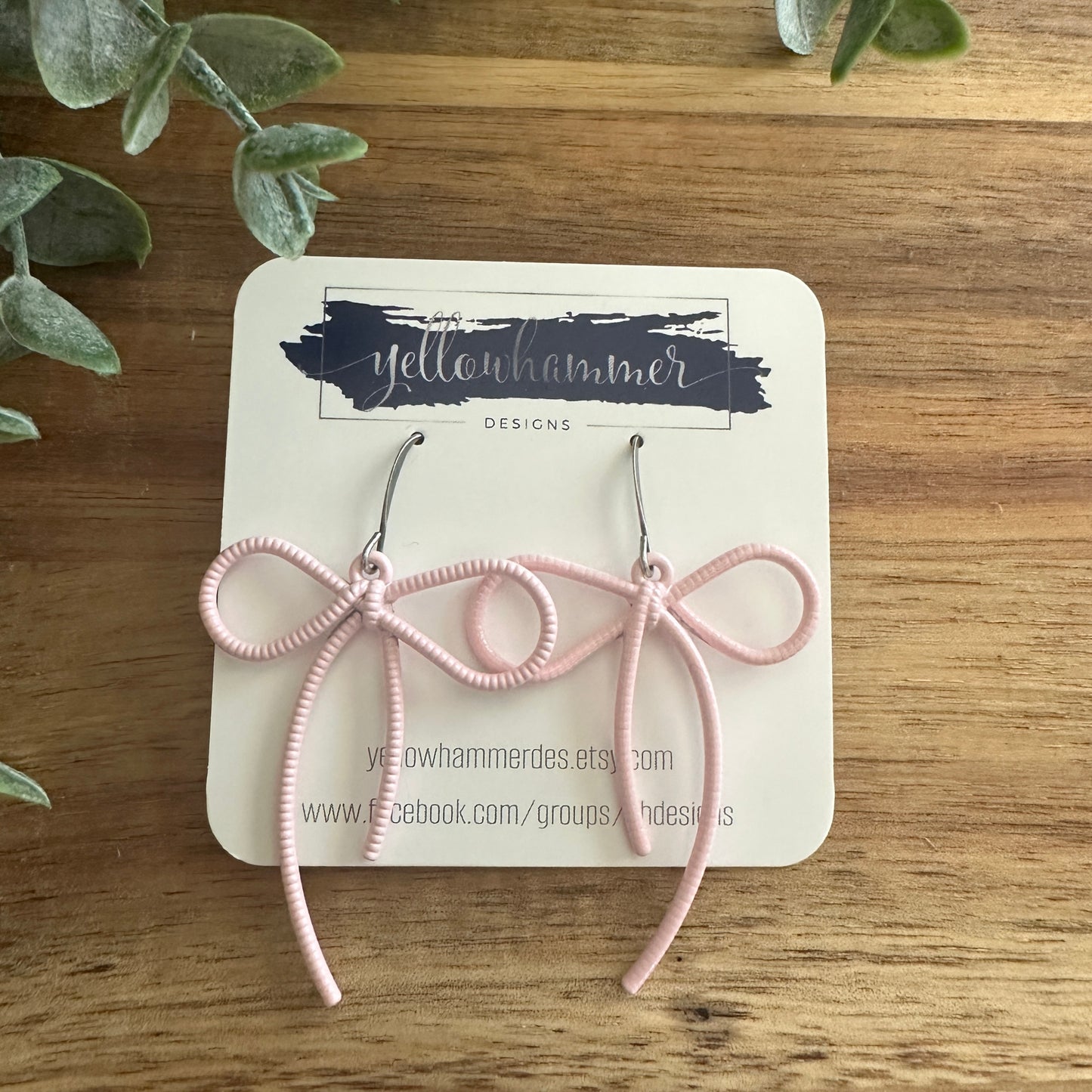 Soft Pink Bow Earrings/Silver Hooks