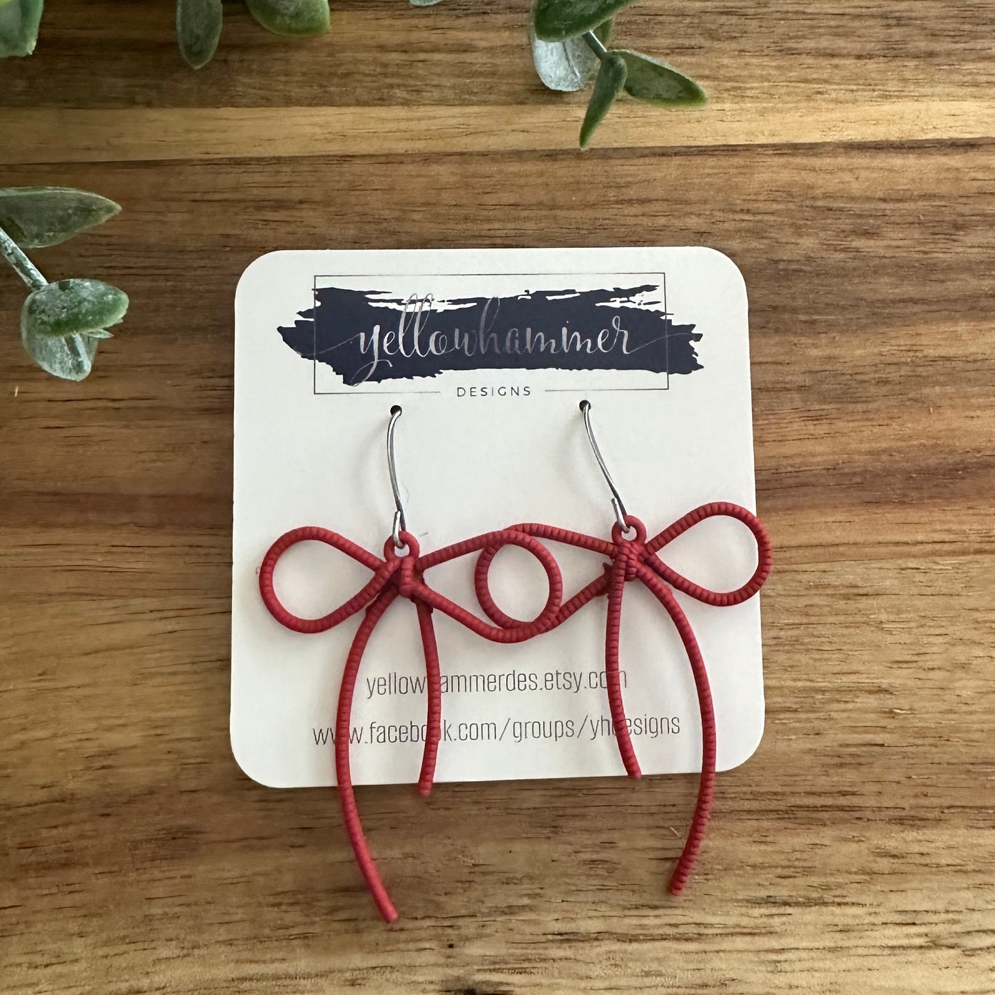 Red Bow Earrings/Silver Hooks