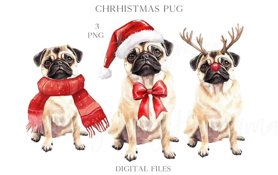 Christmas Pug Tea Towel