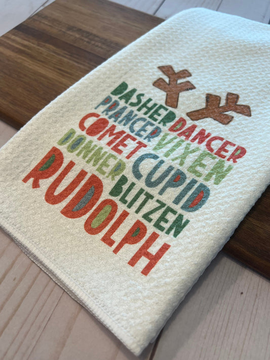 Reindeer Names Christmas Towel