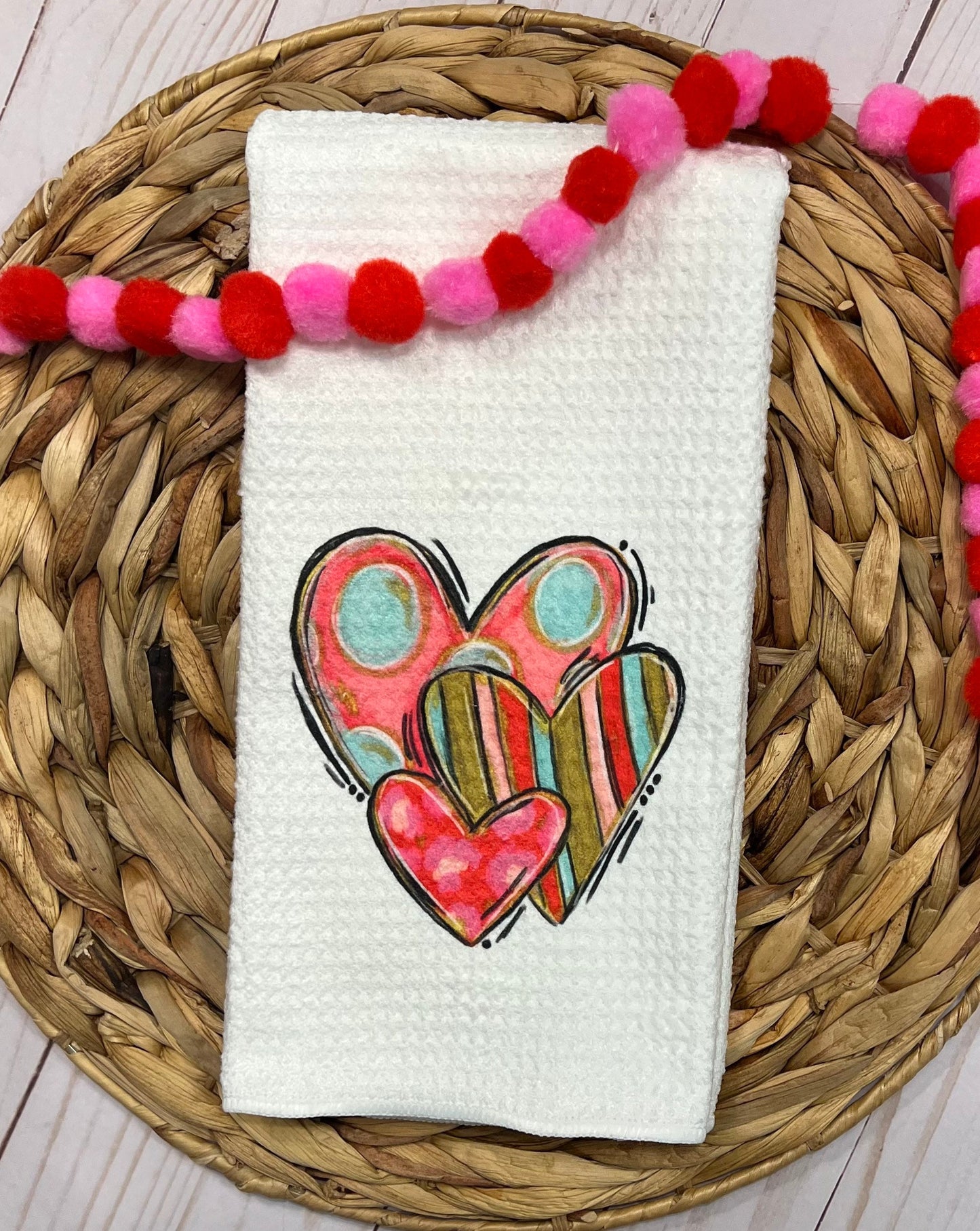 Whimsical heart valentines kitchen towel