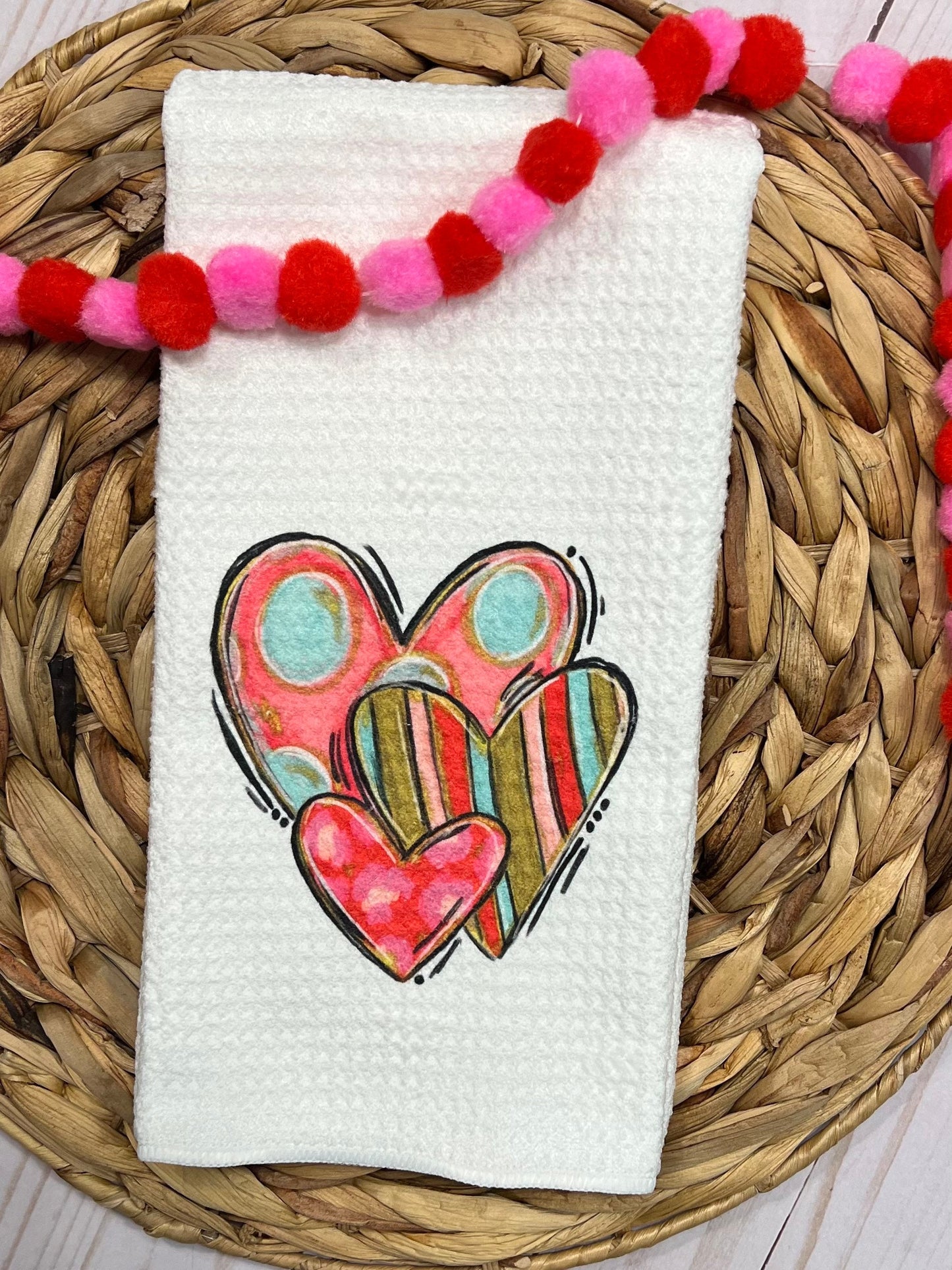 Whimsical heart valentines kitchen towel