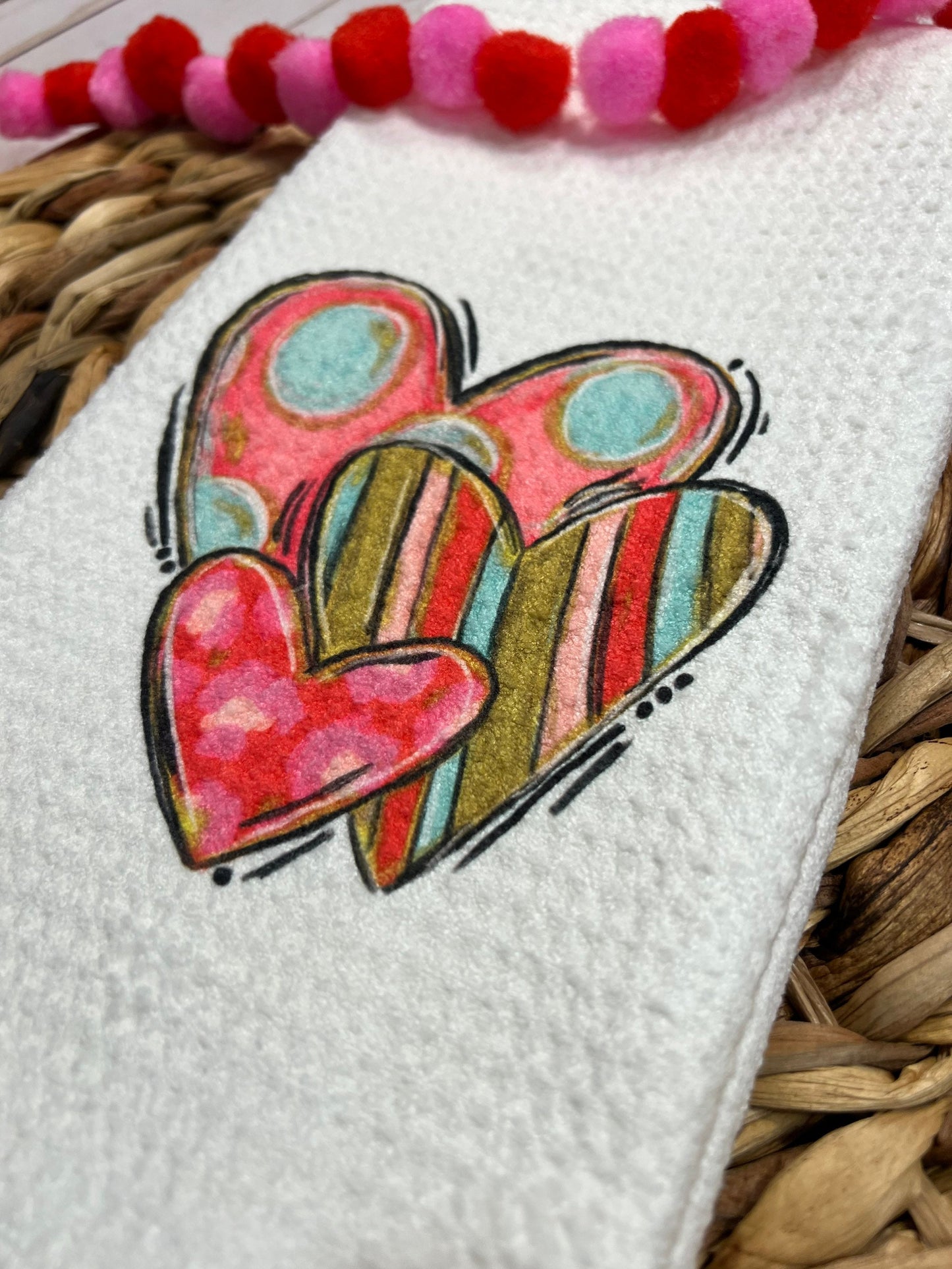 Whimsical heart valentines kitchen towel