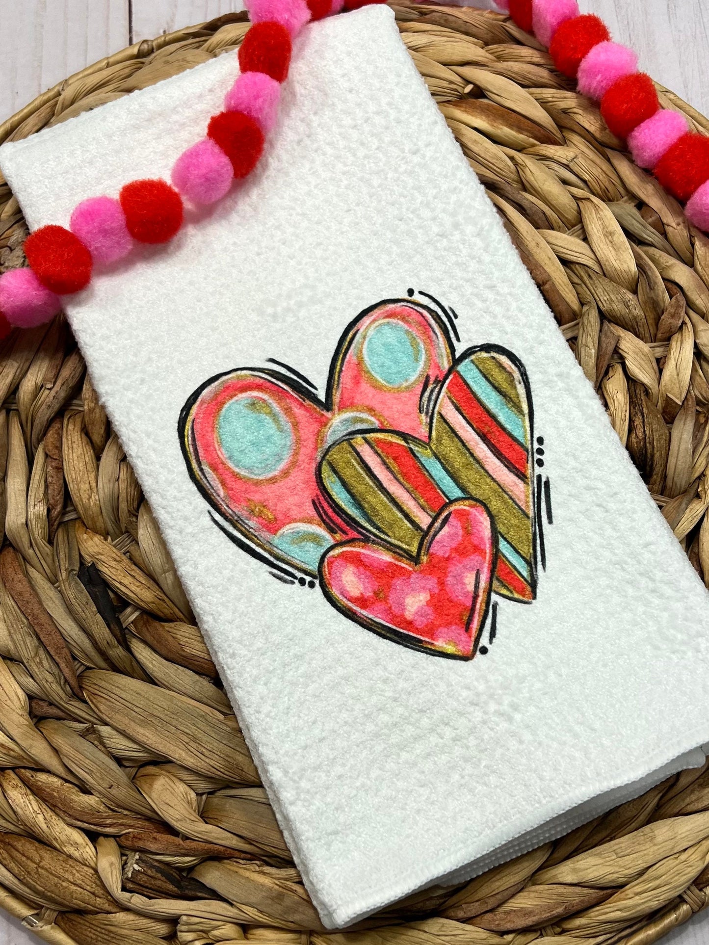 Whimsical heart valentines kitchen towel