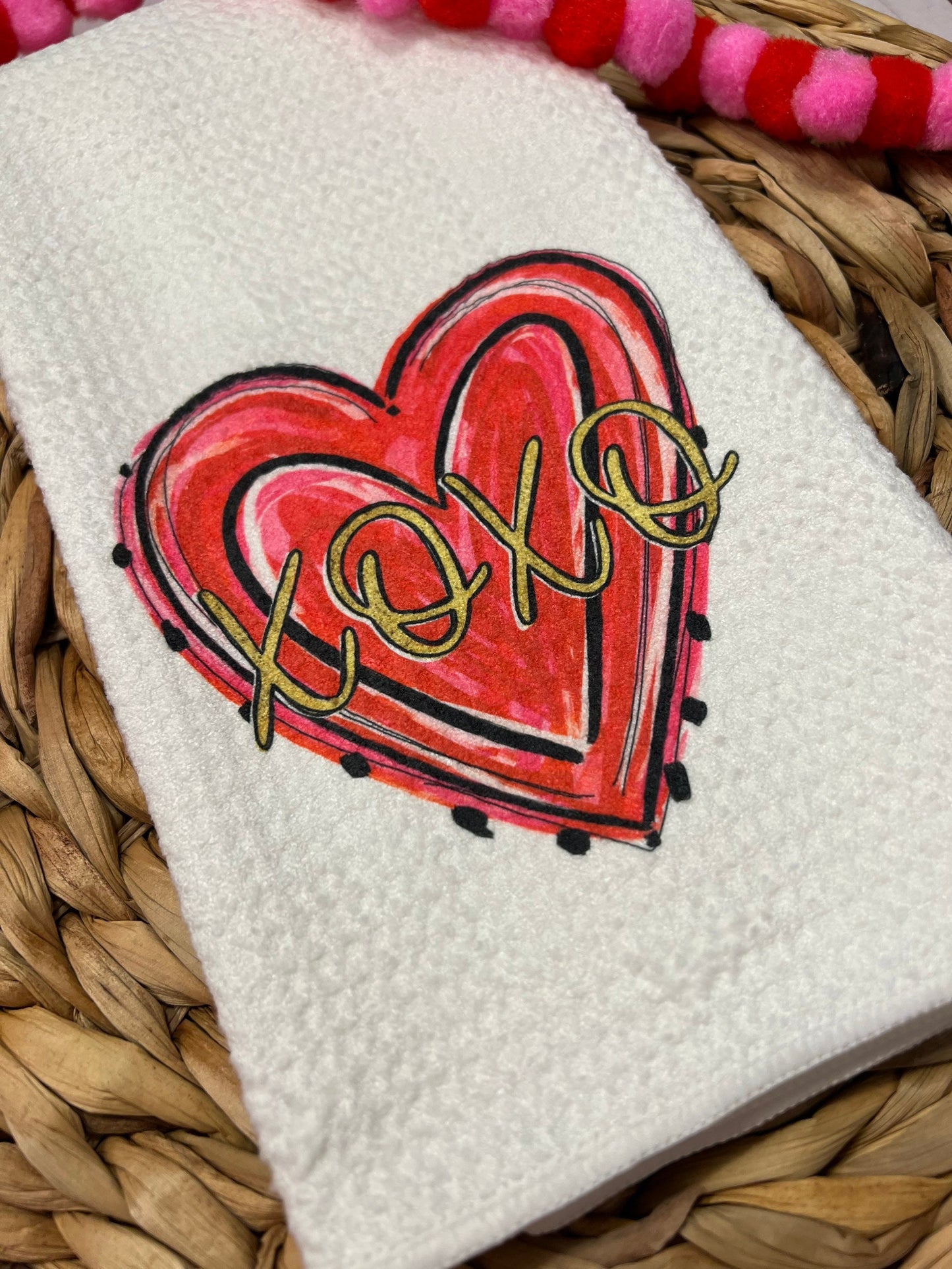 Whimsical xoxo heart valentines kitchen towel