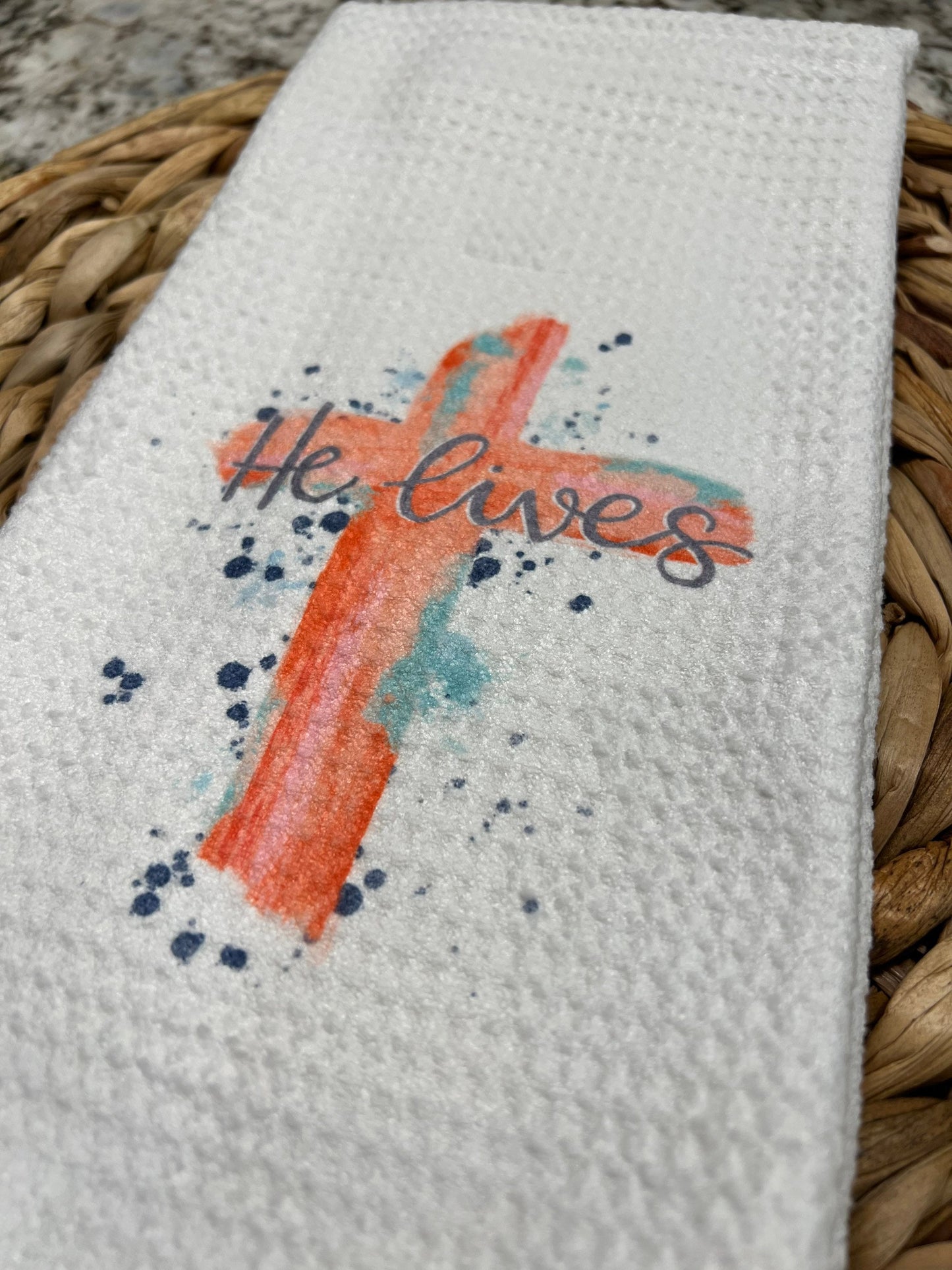 He Lives Easter kitchen towel