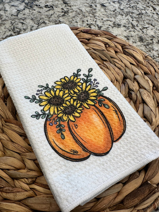 Fall pumpkin sunflower Kitchen Towel