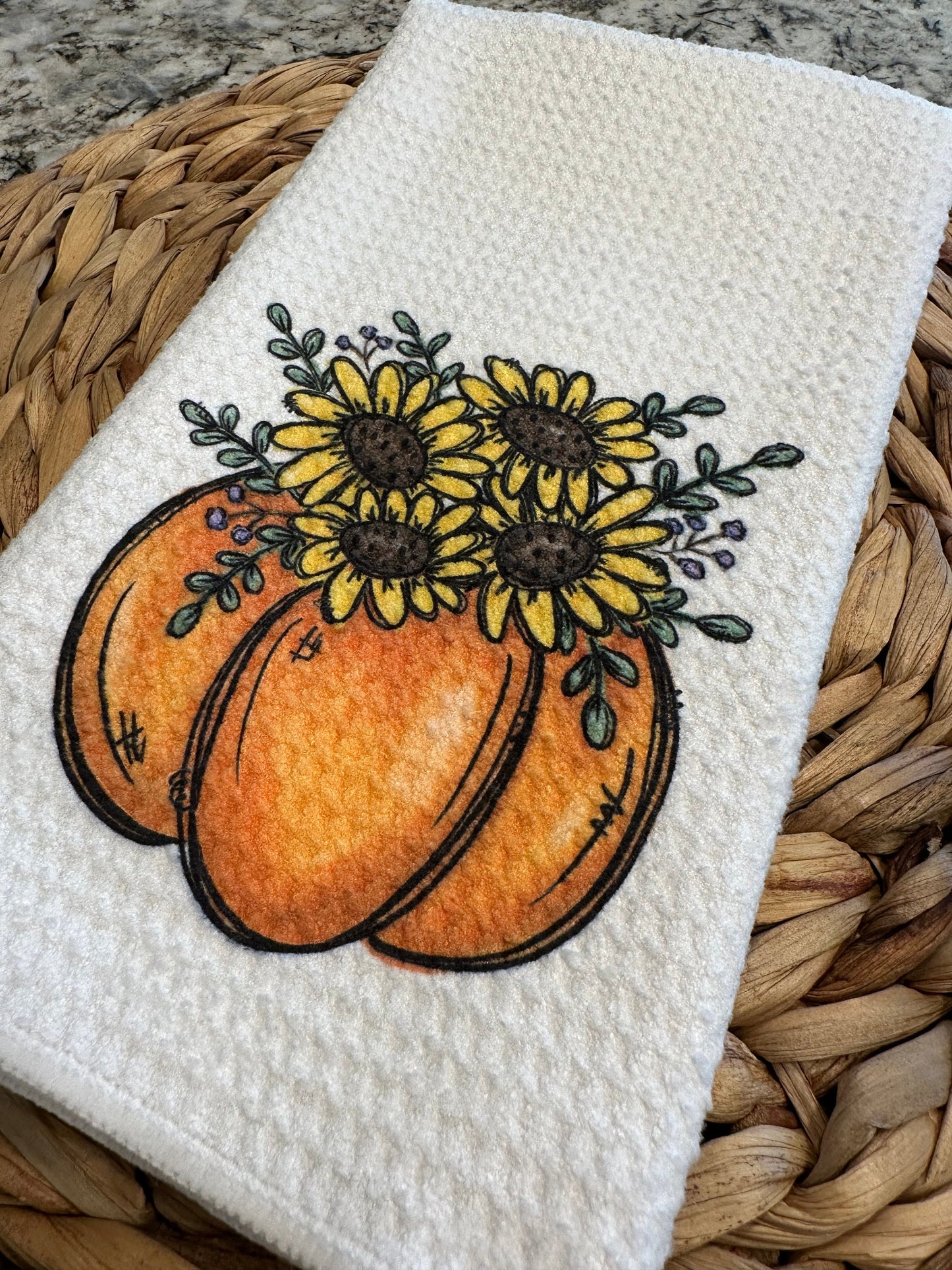 Fall pumpkin sunflower Kitchen Towel