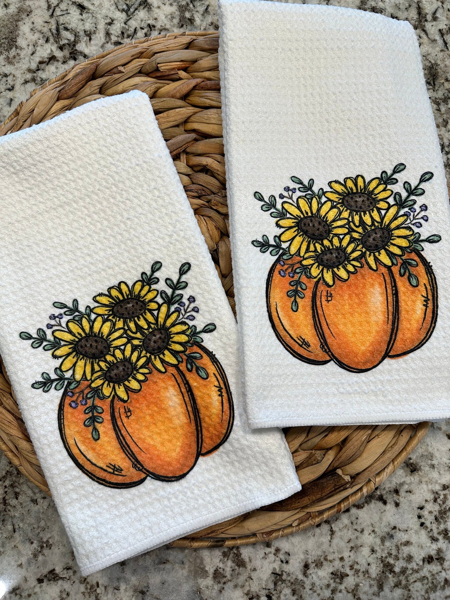 Fall pumpkin sunflower Kitchen Towel