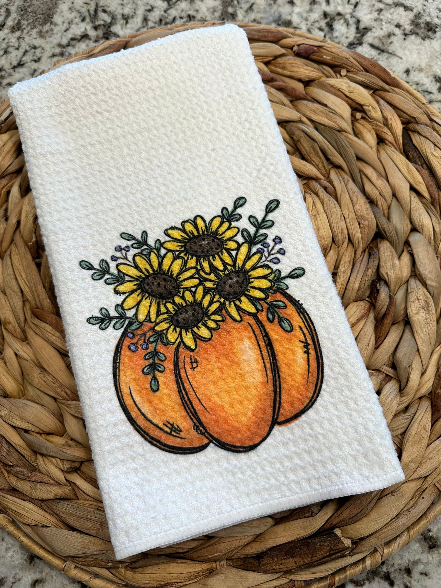 Fall pumpkin sunflower Kitchen Towel