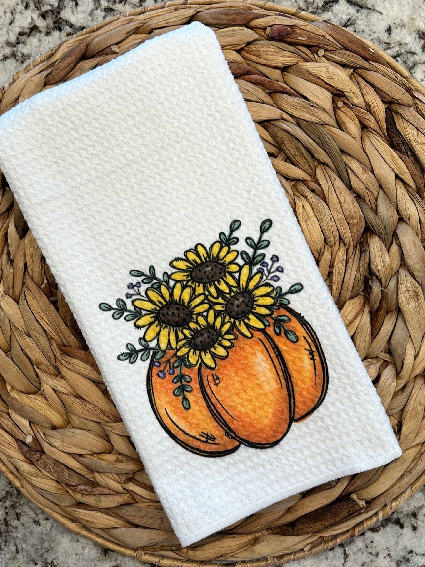 Fall pumpkin sunflower Kitchen Towel