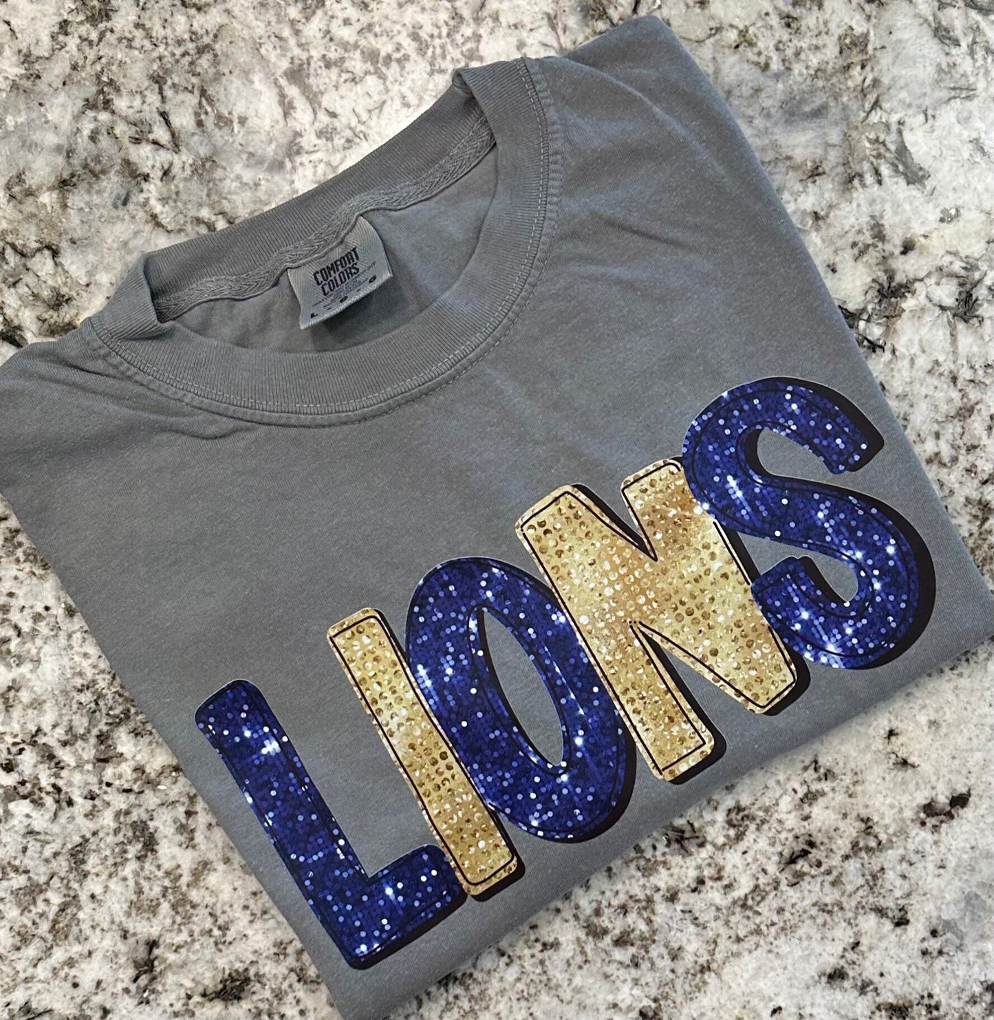 Lions gold navy FAUX SEQUIN shirt